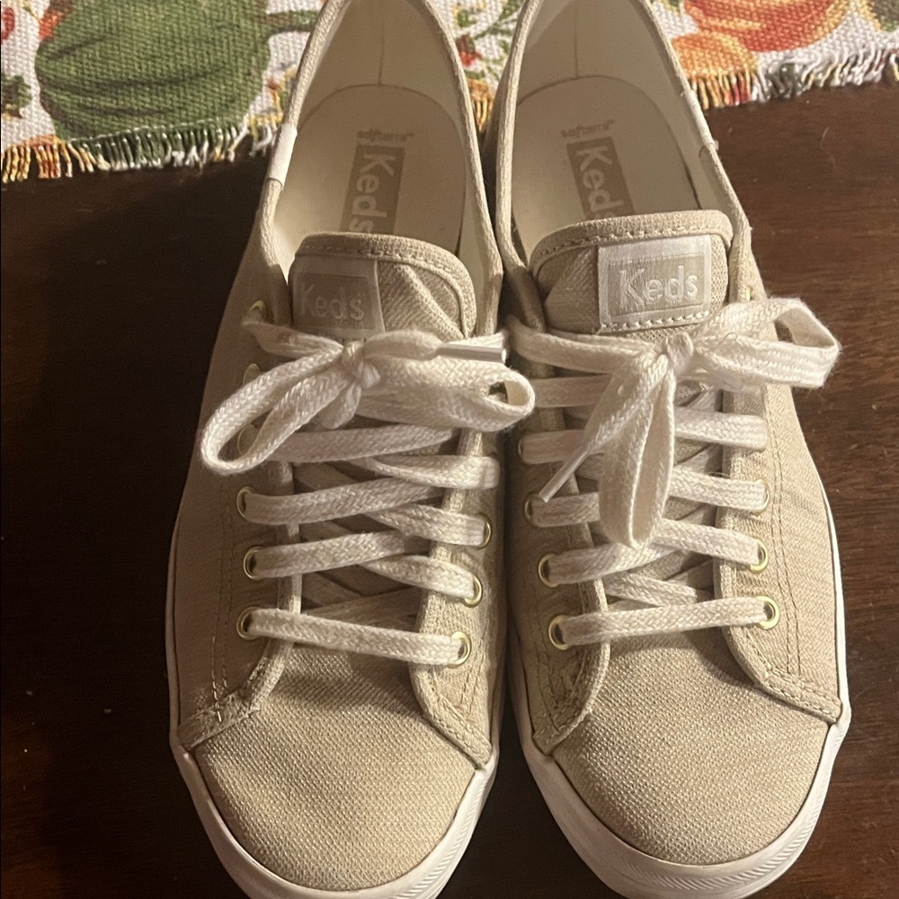 Keds Beige Canvas Lace-Up Sneakers